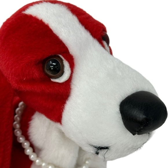 Birthstone Bassets January Red Plush Dog Pearl Necklace Red Stone Stuffed Animal - Picture 2 of 12